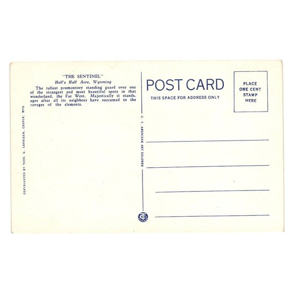 Vintage Postcard Sentinel Hells Half Acre Wyoming Majestic Rock Formation Art - Picture 2 of 2